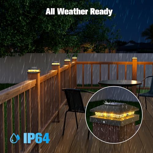 VOLISUN 4x4 Solar Post Cap Light 12pack,Solar Fence - Post Lights Outdoor Waterproof for Wooden/Vinyl Post, Black Deck Post Cap Light Solar Powered with Warm White for Garden/Patio/Porch