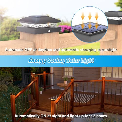 VOLISUN 4x4 Solar Post Cap Light 12pack,Solar Fence - Post Lights Outdoor Waterproof for Wooden/Vinyl Post, Black Deck Post Cap Light Solar Powered with Warm White for Garden/Patio/Porch