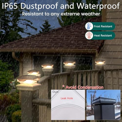 CEED4U Solar Post Cap Lights 6 Packs 30 Lumen Decorative Deck Post Cap Light Brightness Warm White SMD LED Lighting IP65 Waterproof Fit 4x4 5x5 or 6x6 Wooden Vinyl Posts for Fence Deck Patio White