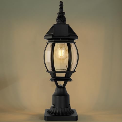 LUTEC Solar Post Light with Pier Mount Base, Dusk to Dawn Aluminium Solar Lamp Post Light, Exterior Black Solar Powered Fence Post Light Waterproof for Outside