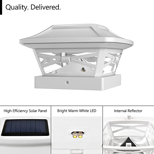 Davinci Lighting Renaissance Solar Outdoor Post Cap Lights - Includes Bases for 4x4 5x5 6x6 Posts - Bright LED Light - Pearl White (4 Pack)