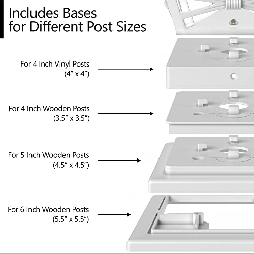 Davinci Lighting Renaissance Solar Outdoor Post Cap Lights - Includes Bases for 4x4 5x5 6x6 Posts - Bright LED Light - Pearl White (4 Pack)