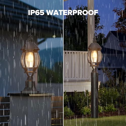 LUTEC Solar Post Light with Pier Mount Base, Dusk to Dawn Aluminium Solar Lamp Post Light, Exterior Black Solar Powered Fence Post Light Waterproof for Outside