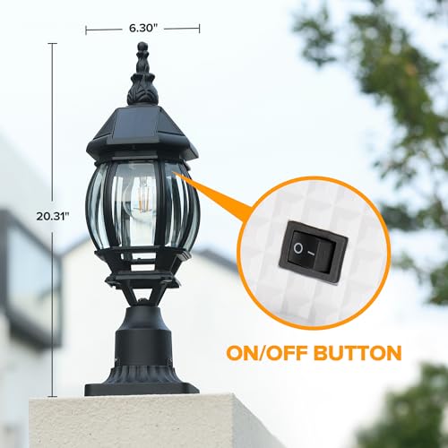 LUTEC Solar Post Light with Pier Mount Base, Dusk to Dawn Aluminium Solar Lamp Post Light, Exterior Black Solar Powered Fence Post Light Waterproof for Outside