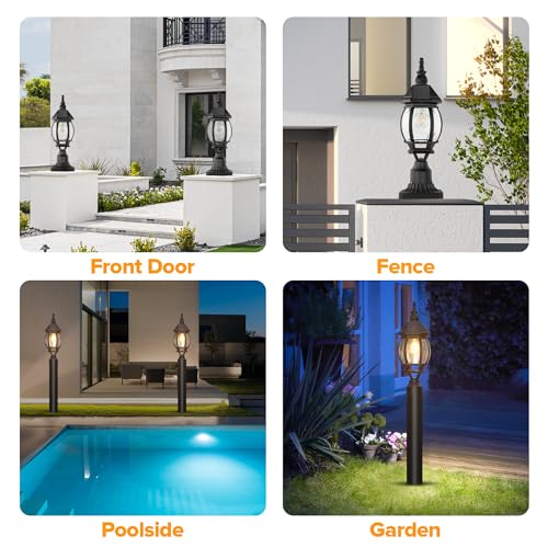 LUTEC Solar Post Light with Pier Mount Base, Dusk to Dawn Aluminium Solar Lamp Post Light, Exterior Black Solar Powered Fence Post Light Waterproof for Outside