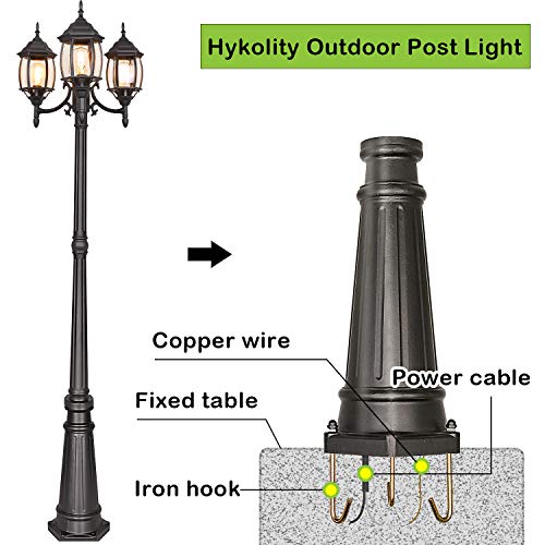 Hykolity Outdoor Patio Black 3-Headed Post Light, 7.1ft x 1.8ft, Weather Resistant Aluminum, E26/Medium Base 60W Bulbs Not Included