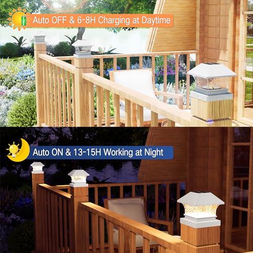 Brizled 6 Pack Warm White Solar Post Cap Lights, Wooden PVC/Vinyl Fence Top Solar Lights Fit 3.5x3.5 4x4 4.5x4.5 5x5, Outdoor Solar Post Lights Decoration for Wooden Posts Deck Patio Graden, White