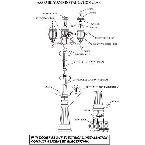 Hykolity Outdoor Patio Black 3-Headed Post Light, 7.1ft x 1.8ft, Weather Resistant Aluminum, E26/Medium Base 60W Bulbs Not Included