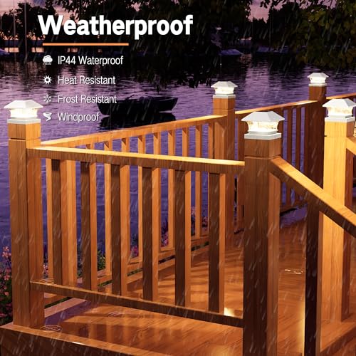Brizled 6 Pack Warm White Solar Post Cap Lights, Wooden PVC/Vinyl Fence Top Solar Lights Fit 3.5x3.5 4x4 4.5x4.5 5x5, Outdoor Solar Post Lights Decoration for Wooden Posts Deck Patio Graden, White
