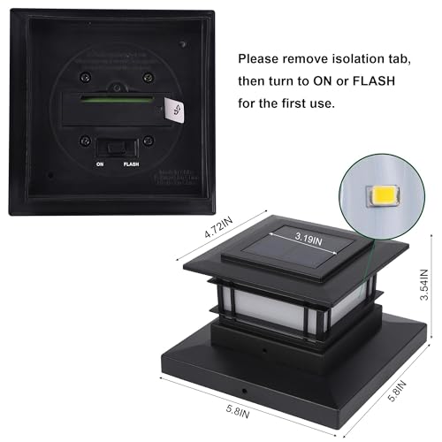 Dynaming 2 Pack Solar Flame Post Lights Outdoor, Solar Powered Fence Post Cap Lights, High Brightness Flickering Flame SMD LED Lighting Decor for Garden Deck Patio, 4x4, 5x5 or 6x6 Vinyl/Wooden Posts