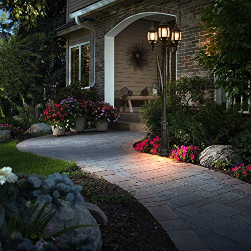 Hykolity Outdoor Patio Black 3-Headed Post Light, 7.1ft x 1.8ft, Weather Resistant Aluminum, E26/Medium Base 60W Bulbs Not Included
