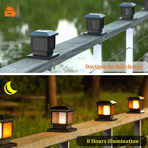 MAGGIFT 6 Pack Solar Flame Post Lights, Outdoor Brightness 72 SMD LEDs Flickering Flame Solar Powered Cap Light for Halloween Christmas, Fits 4x4, 5x5 or 6x6 Wooden Posts, for Yard Fence Deck or Patio