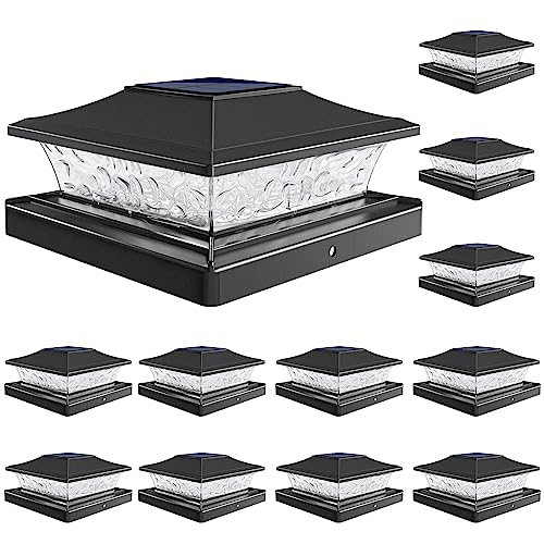 VOLISUN Solar Post Cap Lights Outdoor 4x4/6x6 Wooden/Vinyl Fence Post Cap Lights Solar Deck Post Lights Patio Garden,Warm White 2 Lighting Modes Waterproof,ABS Shell Lens Black (12 Pack)