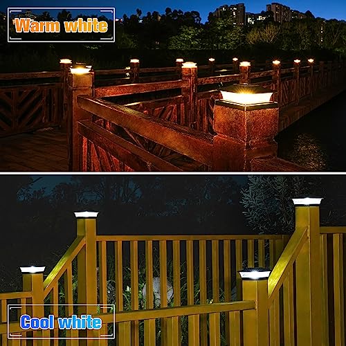 VOLISUN Solar Post Cap Lights Outdoor 4x4/6x6 Wooden/Vinyl Fence Post Cap Lights Solar Deck Post Lights Patio Garden,Warm White 2 Lighting Modes Waterproof,ABS Shell Lens Black (12 Pack)