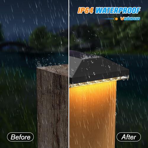 VOLISUN 4x4 Solar Post Cap Light Outdoor Waterproof 12pack,Solar Fence - Post Lights for 4x4 Wooden/Vinyl Post,Black Deck Post Cap Light Solar Powered for Garden/Patio/Porch