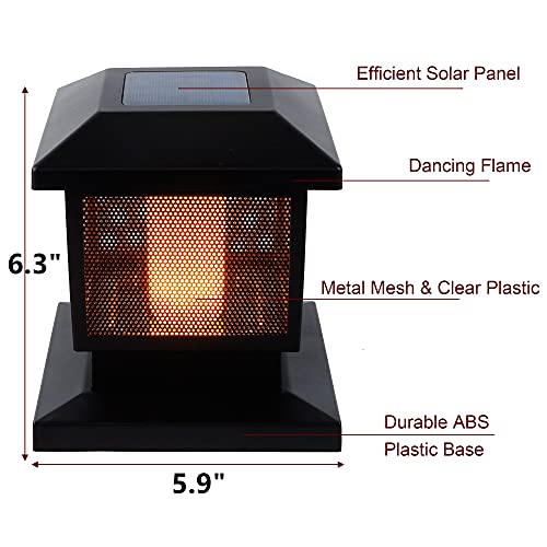 MAGGIFT 6 Pack Solar Flame Post Lights, Outdoor Brightness 72 SMD LEDs Flickering Flame Solar Powered Cap Light for Halloween Christmas, Fits 4x4, 5x5 or 6x6 Wooden Posts, for Yard Fence Deck or Patio