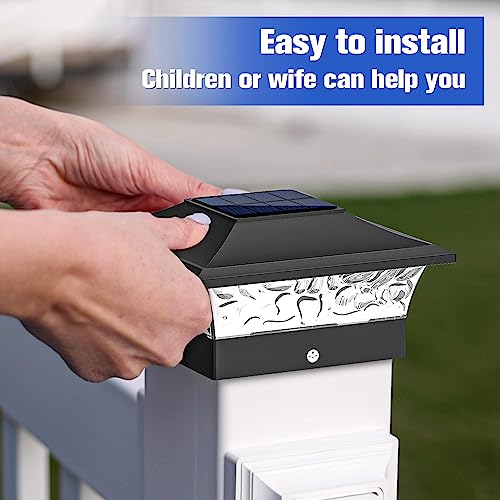 VOLISUN Solar Post Cap Lights Outdoor 4x4/6x6 Wooden/Vinyl Fence Post Cap Lights Solar Deck Post Lights Patio Garden,Warm White 2 Lighting Modes Waterproof,ABS Shell Lens Black (12 Pack)