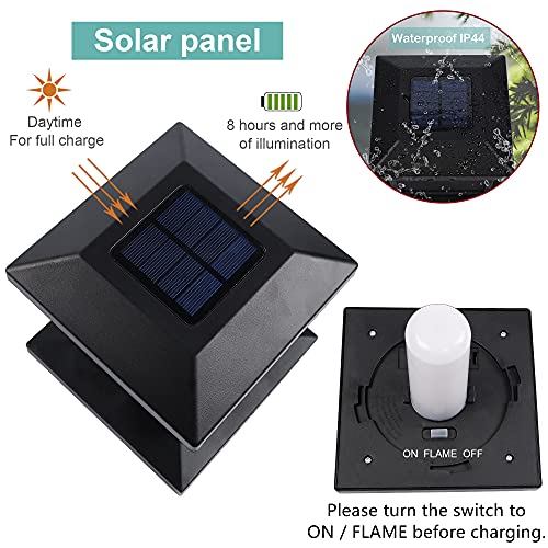 MAGGIFT 6 Pack Solar Flame Post Lights, Outdoor Brightness 72 SMD LEDs Flickering Flame Solar Powered Cap Light for Halloween Christmas, Fits 4x4, 5x5 or 6x6 Wooden Posts, for Yard Fence Deck or Patio