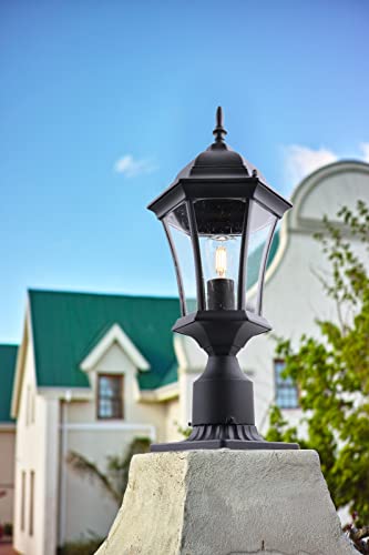 GOALPLUS 24" Aluminum Outdoor Post Light with 3" Fitter Base for Post Pole Mount, 2 Pack Black Exterior Pole Lantern Lights with Seeded Glass, Large Outside Post Lamp for Yard Garden