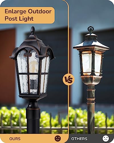 EDISHINE Large Size Dusk to Dawn Outdoor Post Light, 21.9'' H Pole Light Fixture with Pier Mount Base, Waterproof Exterior Lamp Post Lantern Head for Yard, Driveway, Fence, Black