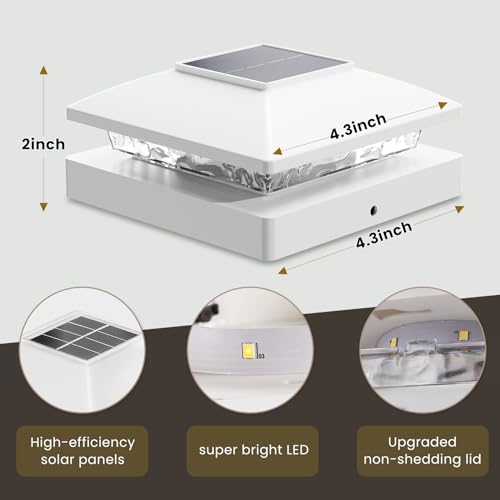 Solar Post Cap Lights Outdoor 16pack, White Waterproof Solar Powered Deck Fence Post Lights Fit 4x4 Wood/Vinyl Posts, Bright Warm White Solar Post Lights Decorate Deck, Patio, Porch, Fence