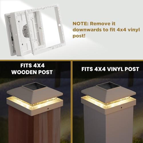 Solar Post Cap Lights Outdoor 16pack, White Waterproof Solar Powered Deck Fence Post Lights Fit 4x4 Wood/Vinyl Posts, Bright Warm White Solar Post Lights Decorate Deck, Patio, Porch, Fence