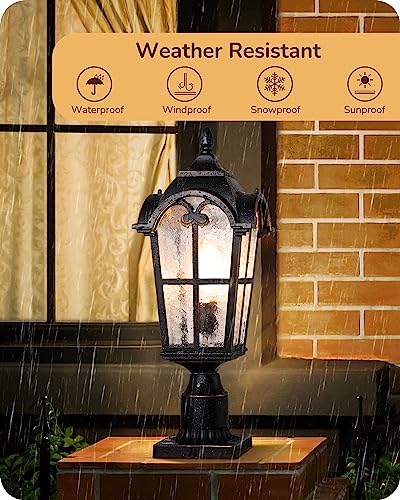 EDISHINE Large Size Dusk to Dawn Outdoor Post Light, 21.9'' H Pole Light Fixture with Pier Mount Base, Waterproof Exterior Lamp Post Lantern Head for Yard, Driveway, Fence, Black