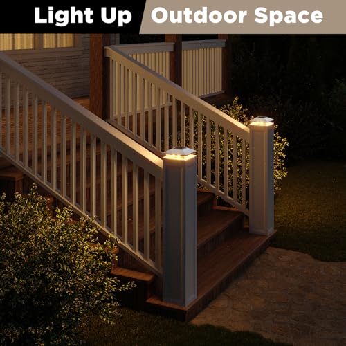 Solar Post Cap Lights Outdoor 16pack, White Waterproof Solar Powered Deck Fence Post Lights Fit 4x4 Wood/Vinyl Posts, Bright Warm White Solar Post Lights Decorate Deck, Patio, Porch, Fence