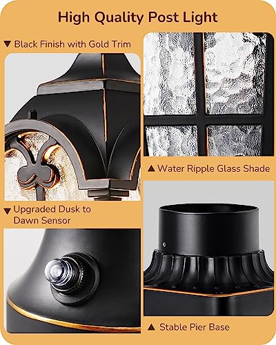 EDISHINE Large Size Dusk to Dawn Outdoor Post Light, 21.9'' H Pole Light Fixture with Pier Mount Base, Waterproof Exterior Lamp Post Lantern Head for Yard, Driveway, Fence, Black