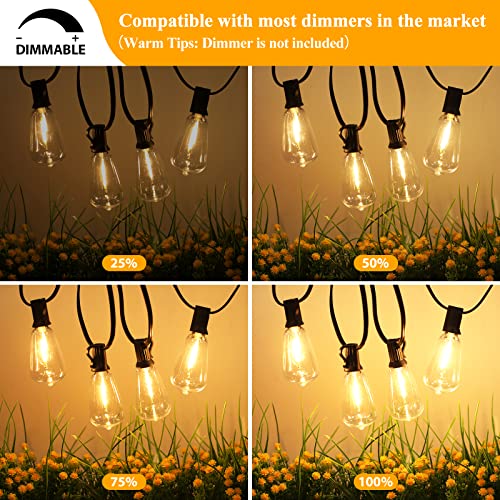 Brightever LED Outdoor String Lights 100FT Patio Lights with 52 Shatterproof ST38 Vintage Edison Bulbs, Outside Hanging Lights Waterproof for Porch, Deck, Garden, Backyard, Balcony, 2700K Dimmable