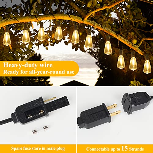 Brightever LED Outdoor String Lights 100FT Patio Lights with 52 Shatterproof ST38 Vintage Edison Bulbs, Outside Hanging Lights Waterproof for Porch, Deck, Garden, Backyard, Balcony, 2700K Dimmable