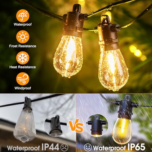 Outdoor String Lights with Remote - Dimmable 100FT IP65 Waterproof Patio Lights with Edison Bulbs Hanging Lights Outside for Backyard Garden Porch Deck Balcony