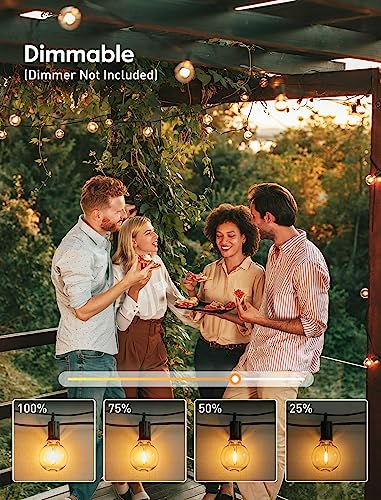 Outdoor String Lights 25 Feet G40 Globe LED Patio Lights with 13 Edison Plastic Bulbs(1 Spare), Waterproof Connectable Hanging Lights for Backyard Porch Balcony Party Decor, E12 Socket Base, Black