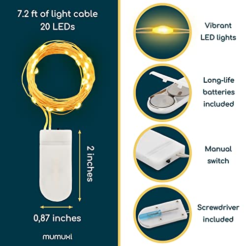 MUMUXI LED Fairy Lights Battery Operated String Lights [12 Pack] 7.2ft 20 Battery Powered LED Mini Lights, Centerpiece Table Decorations, Wedding Party Bedroom Mason Jar Christmas, Warm White