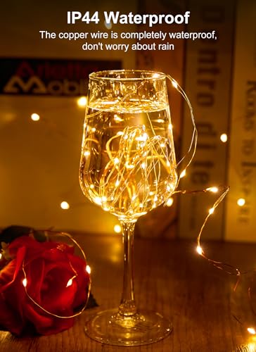 33Ft 100 LED Outdoor String Lights, Warm White Fairy Lights Battery Operated with Remote, Waterproof Twinkle Lights for Bedroom Dorm Patio Tapestry Backyard Garden Party Indoor Christmas Decoration