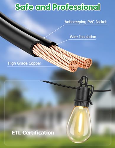 TDLOL 100FT Outdoor String Lights Waterproof, Outdoor Lights with S14 Shatterproof Bulbs, Connectable Hanging Patio Lights, IP55 Commercial Grade LED Outdoor String Lights for Outside, Patio, Bistro