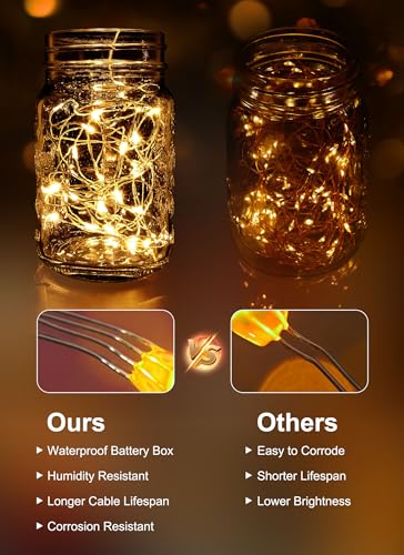 33Ft 100 LED Outdoor String Lights, Warm White Fairy Lights Battery Operated with Remote, Waterproof Twinkle Lights for Bedroom Dorm Patio Tapestry Backyard Garden Party Indoor Christmas Decoration