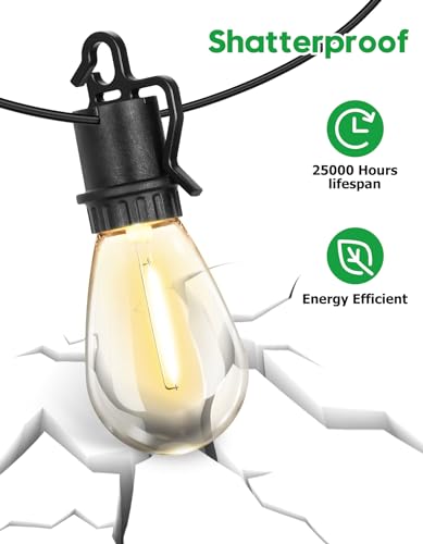 TDLOL 100FT Outdoor String Lights Waterproof, Outdoor Lights with S14 Shatterproof Bulbs, Connectable Hanging Patio Lights, IP55 Commercial Grade LED Outdoor String Lights for Outside, Patio, Bistro