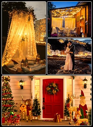 33Ft 100 LED Outdoor String Lights, Warm White Fairy Lights Battery Operated with Remote, Waterproof Twinkle Lights for Bedroom Dorm Patio Tapestry Backyard Garden Party Indoor Christmas Decoration
