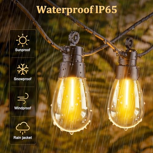 Outdoor String Lights Dimmable with Remote - 70FT Patio Hanging Lights with IP65 Waterproof & Shatterproof LED Edison Bulbs, 3 Modes 2 Timer Outside Lighting for Garden Porch Yard Gazebo Balcony