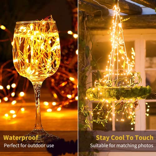 Minetom Fairy Lights Plug in, 33Ft 100 LEDs Waterproof Silver Wire Firefly Lights, Adaptor Included, Starry String Lights for Wedding Indoor Outdoor Christmas Patio Garden Decoration, Warm White