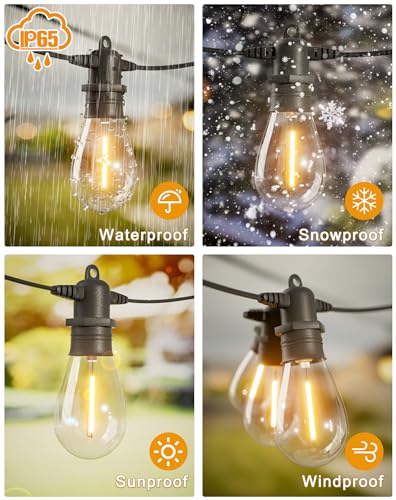Jerritte 60FT LED Outdoor String Lights with 16+1 Edison Shatterproof IP65 Waterproof Bulbs, 2700K Dimmable Commercial Grade Patio Lights, Heavy Duty Outside Hanging Lights for Garden Porch Deck Decor