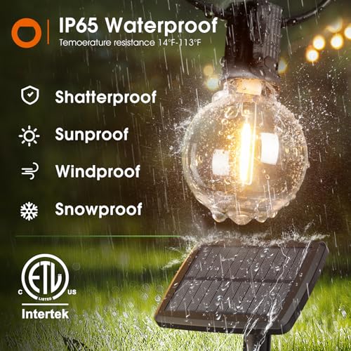 addlon 104FT(98+6) Solar String Lights Outdoor Waterproof with Remote, G40 Solar Powered String Lights with 54 LED Shatterproof Bulbs, 3 Light Modes, Dimmable Solar Lights for Outside Backyard Party