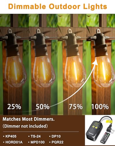 Jerritte 60FT LED Outdoor String Lights with 16+1 Edison Shatterproof IP65 Waterproof Bulbs, 2700K Dimmable Commercial Grade Patio Lights, Heavy Duty Outside Hanging Lights for Garden Porch Deck Decor