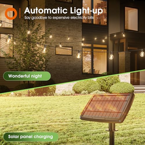 addlon 104FT(98+6) Solar String Lights Outdoor Waterproof with Remote, G40 Solar Powered String Lights with 54 LED Shatterproof Bulbs, 3 Light Modes, Dimmable Solar Lights for Outside Backyard Party