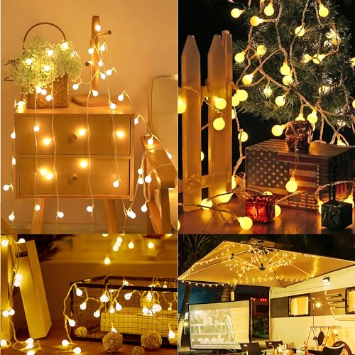 BrizLabs Globe String Lights, 2 Pack Total 120 LED Battery String Lights Warm White, 8 Mode Ball Fairy String Lights with Remote Timer Twinkle Light for Indoor Outdoor Xmas Bedroom Patio Party Wedding