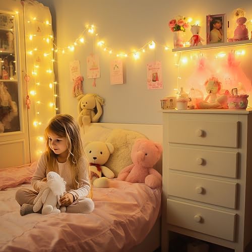 JMEXSUSS Warm White String Lights Indoor, 8 Modes Plug in Twinkle Fairy Lights for Bedroom, 33ft 100LED Christmas Lights Outdoor Waterproof Clear Wire