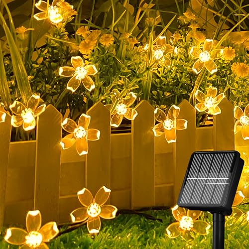 Solar String Lights for Outside,50 LED Solar Flower String Lights Outdoor Waterproof,Solar Powered Outdoor Decorative String Lights for Yard, Lawn, Fence, Flower Garden, Christmas Tree