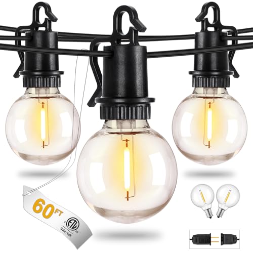 ZJOJO 60FT Outdoor String Lights, G40 Globe Outdoor Lights with 30 Shatterproof LED Bulbs (2 Spare), 2700K Hanging Waterproof Patio Light, Connectable String Lights for Outside Backyard Porch Party