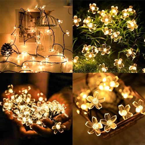 Solar String Lights for Outside，50 LED Solar Flower String Lights Outdoor Waterproof，Solar Powered Outdoor Decorative String Lights for Yard, Lawn, Fence, Flower Garden, Christmas Tree